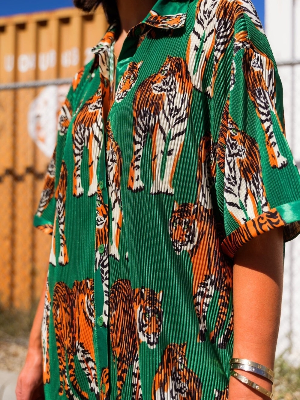 So Far So Good Oversized Plissé Dress in Tiger Tales - Picture 2 of 5